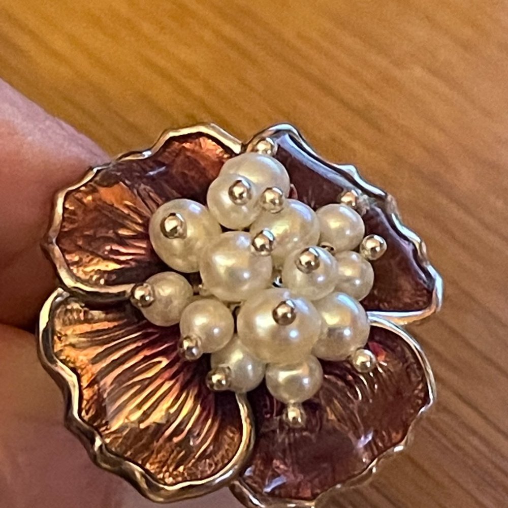 Paola Valentini PV 925 Sterling Silver Pearl Flower Ring - Picture 2 of 6